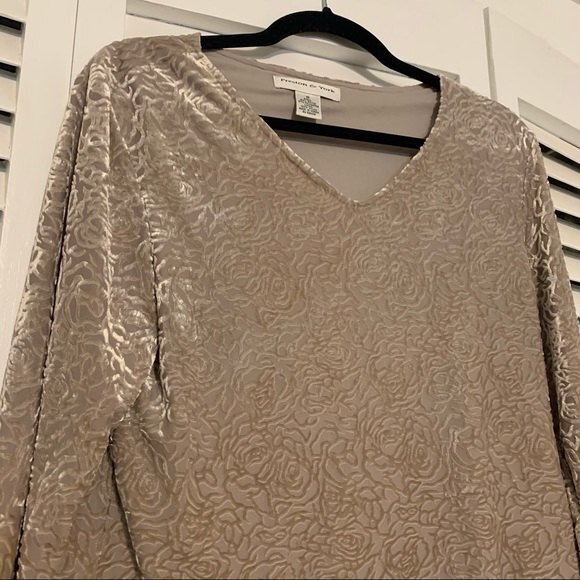 Preston and York Velvet Floral Neutral Long Sleeve Blouse size M - Picture 5 of 6